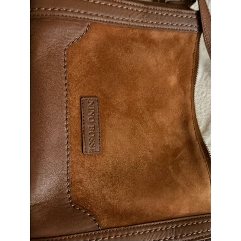 Nino BOSSI Chestnut Brown Leather & Suede Messenger Bag